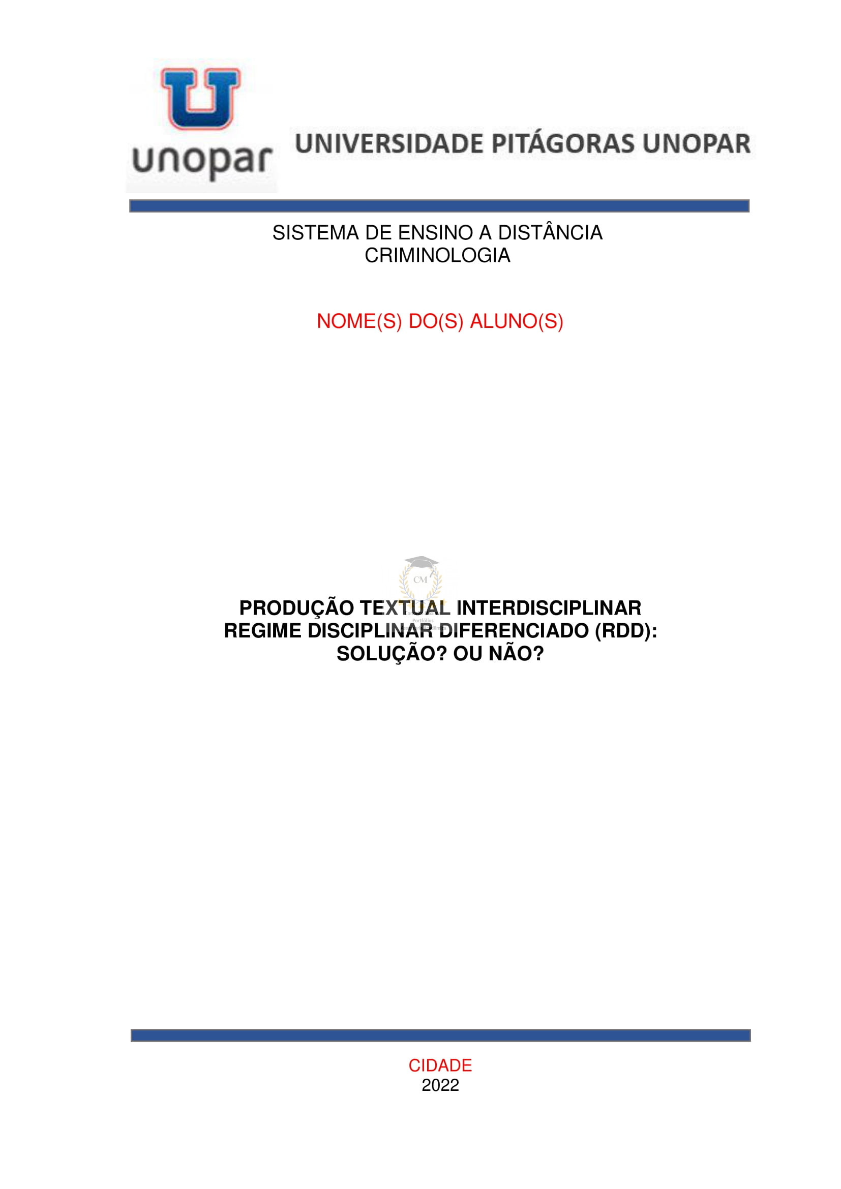 Portfólio Regime disciplinar diferenciado (RDD): Solução? Ou não?