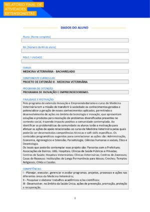 projeto de extensão ii medicina veterinária