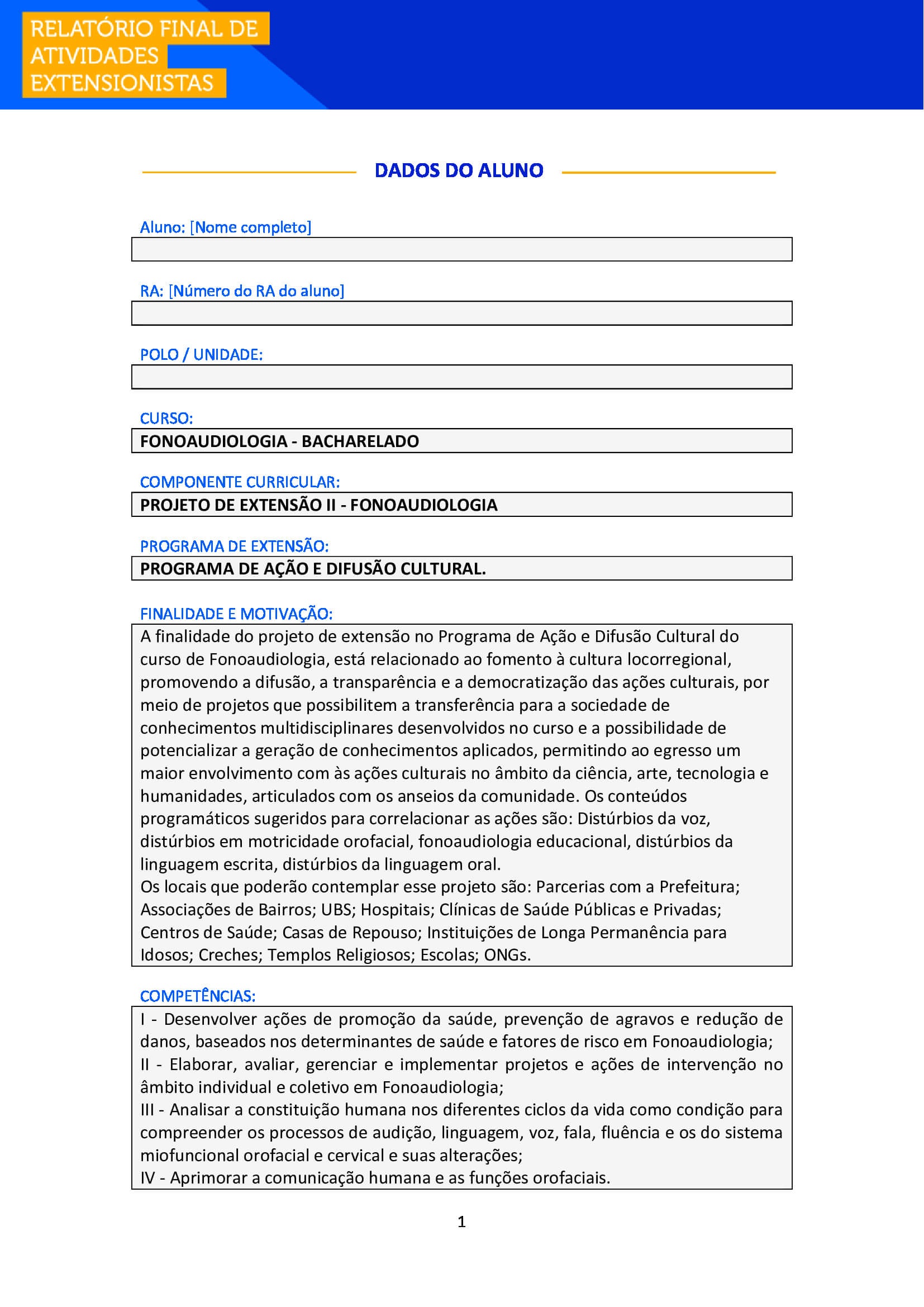 projeto de extensão ii fonoaudiologia