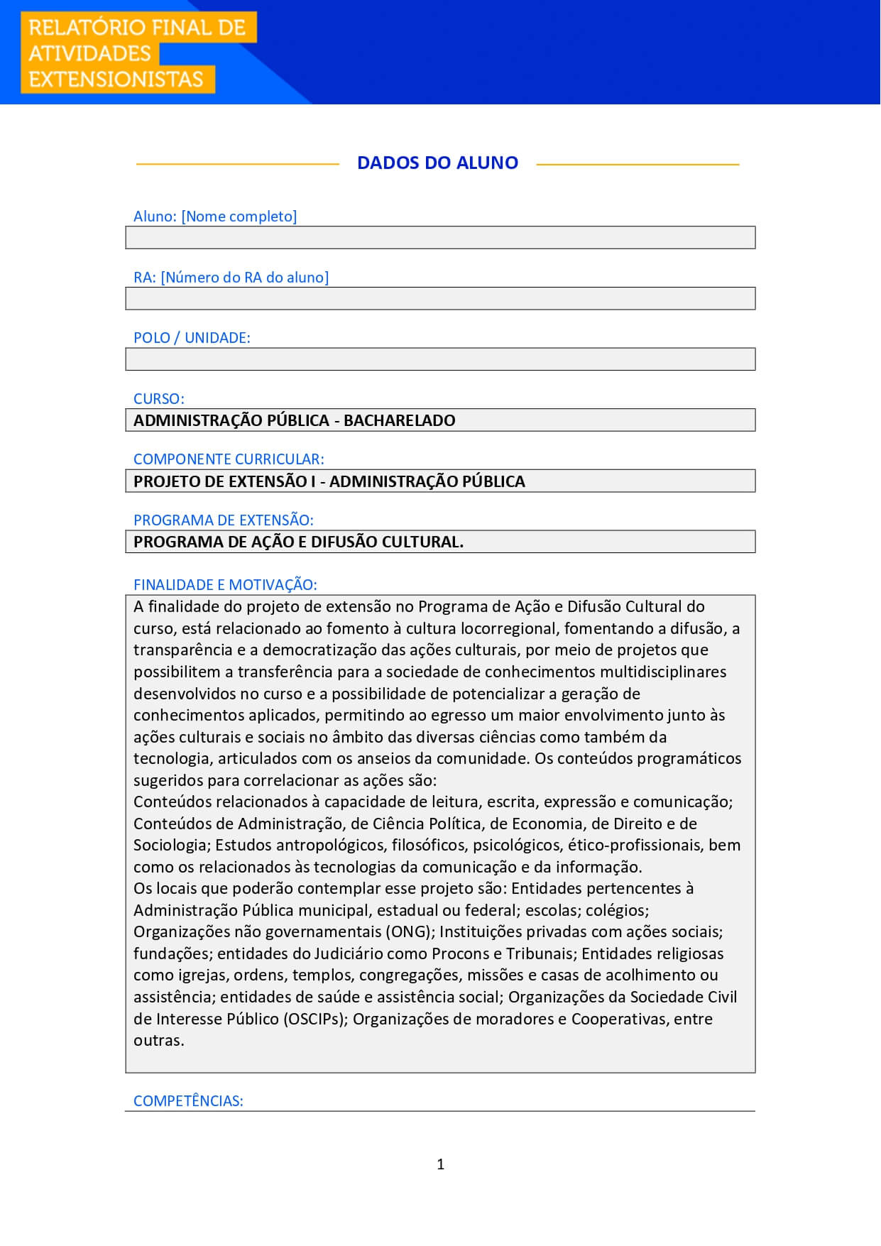 projeto de extensão i administração pública