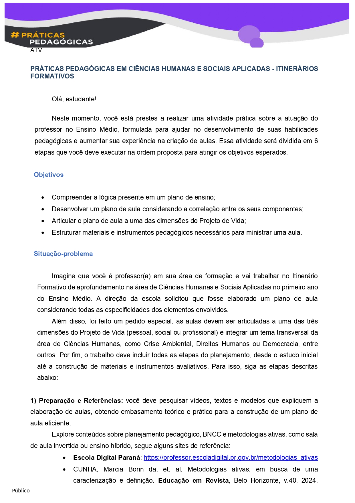 práticas pedagógicas em ciências humanas e sociais aplicadas – itinerários formativos