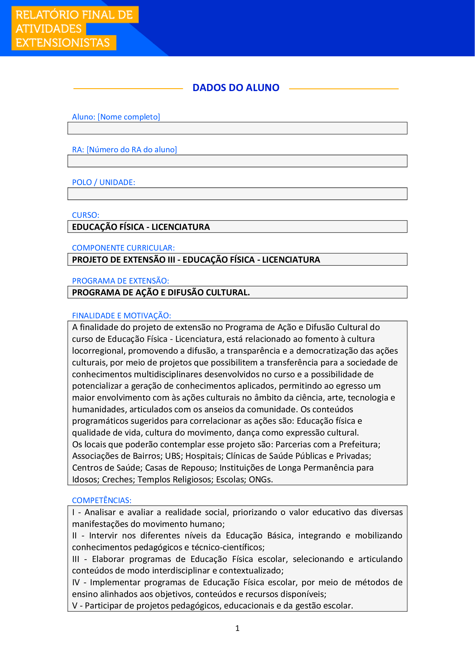 projeto de extensão iii educação física licenciatura