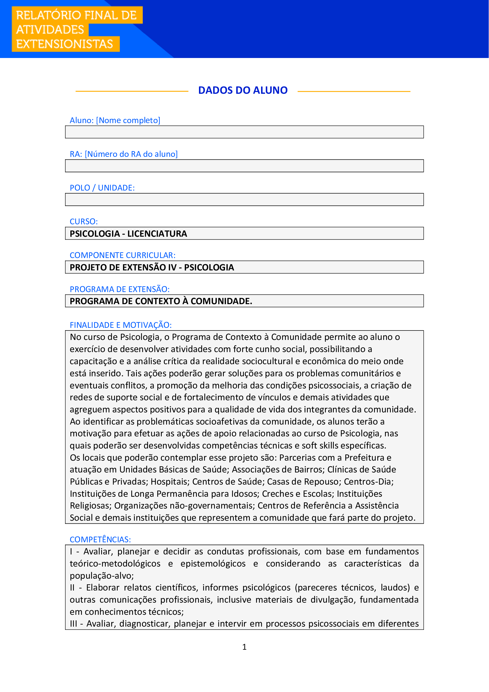 projeto de extensão iv psicologia