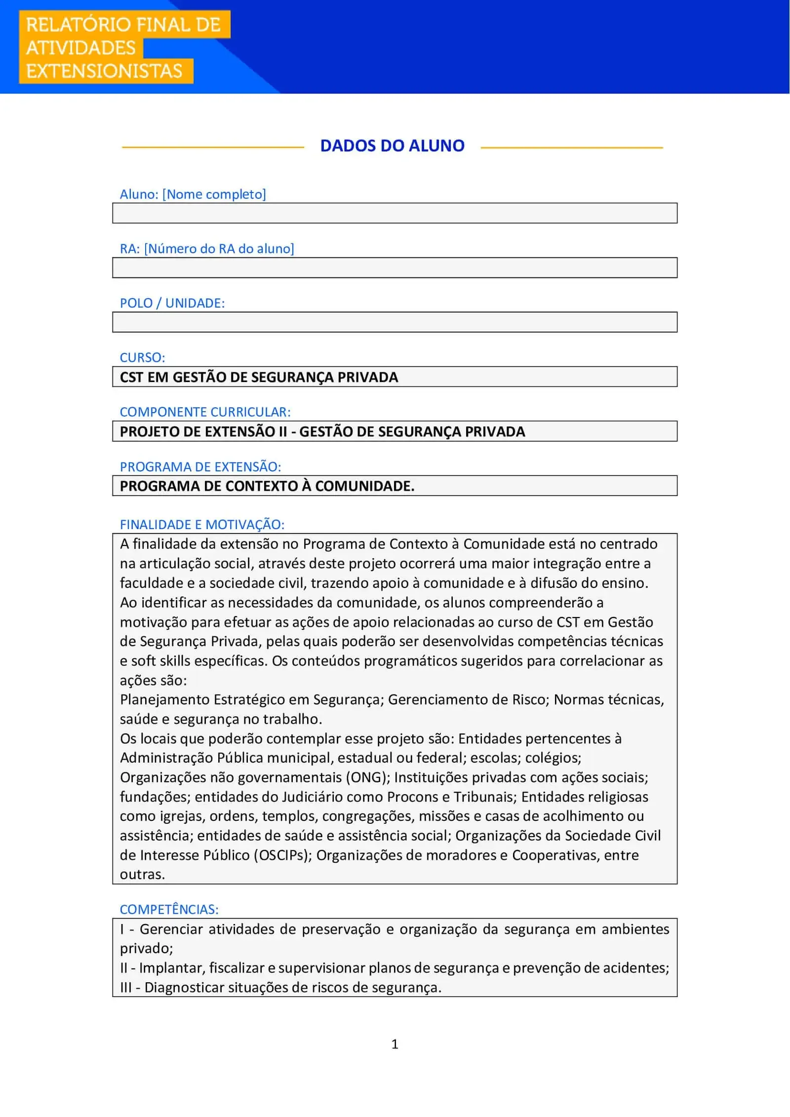 projeto de extensão ii segurança privada anhanguera unopar