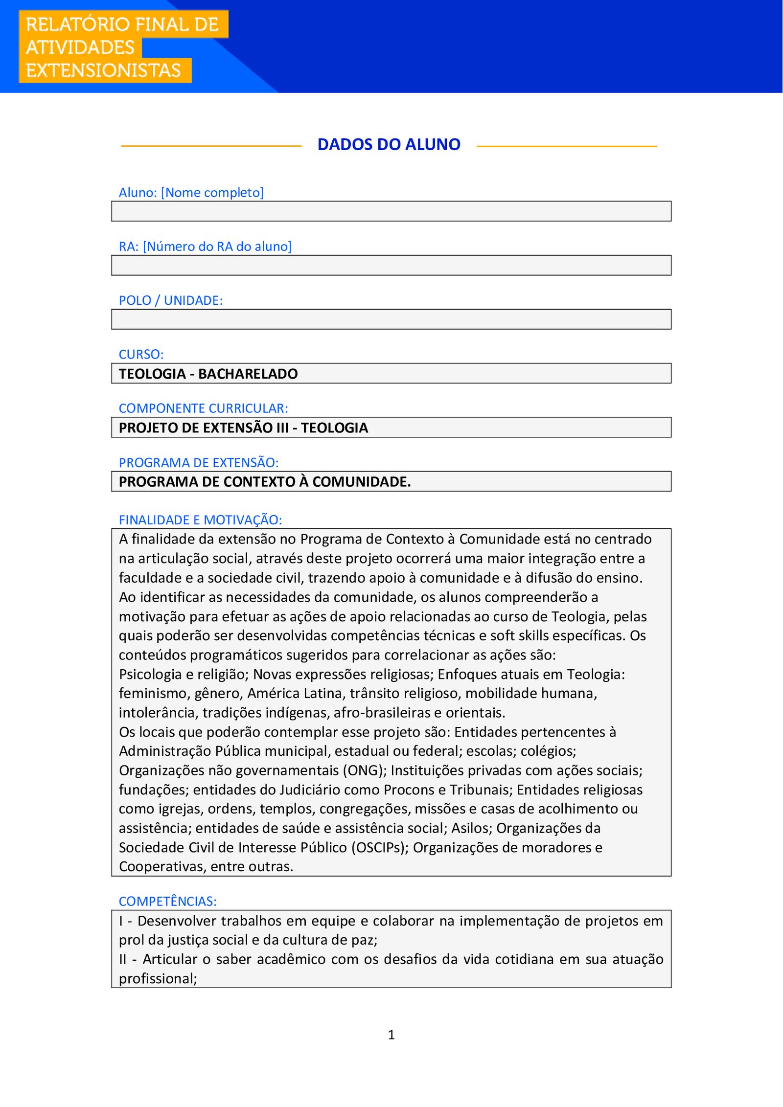 projeto de extensão iii teologia