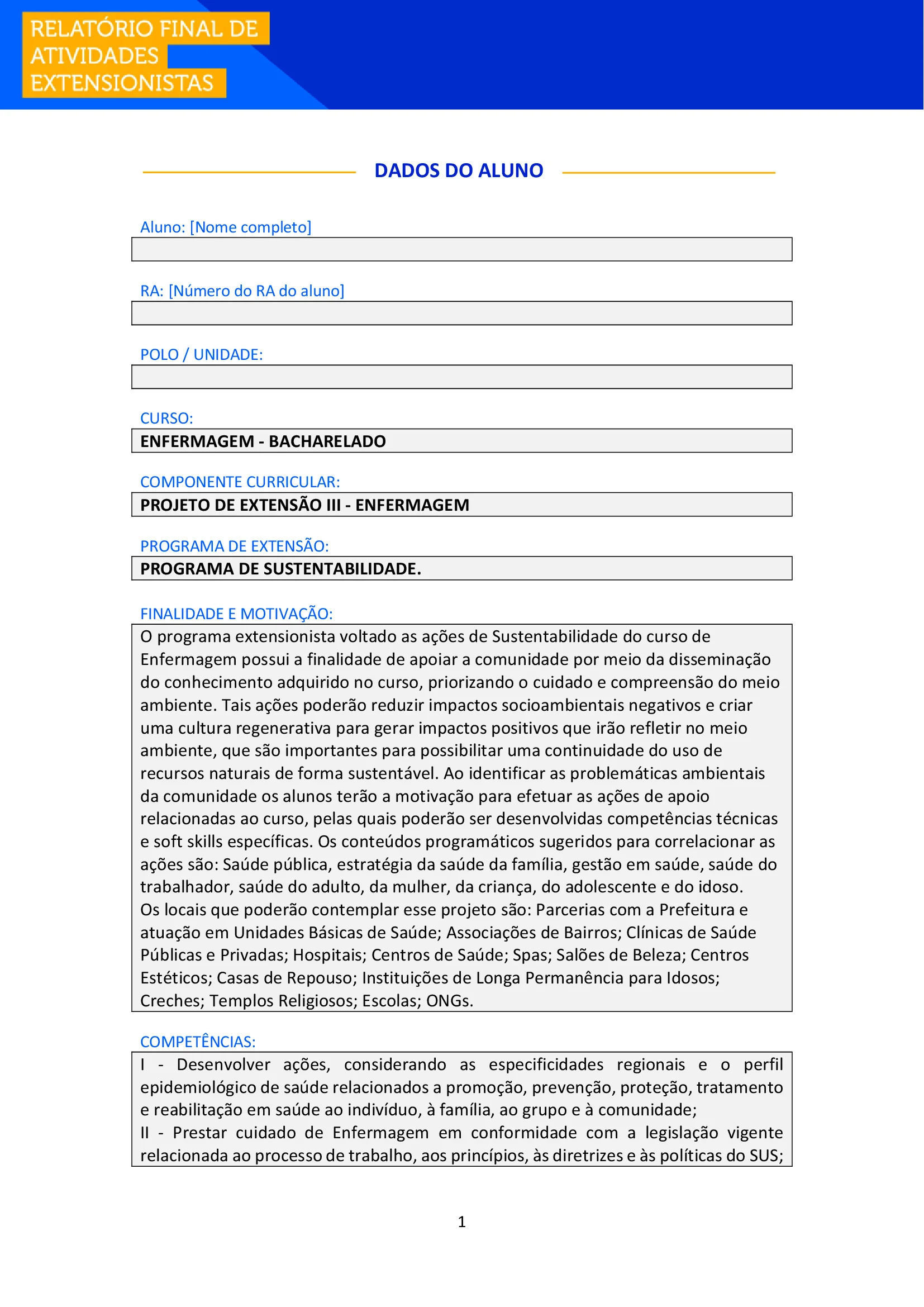 Projeto de Extensão III - Enfermagem unopar anhanguera