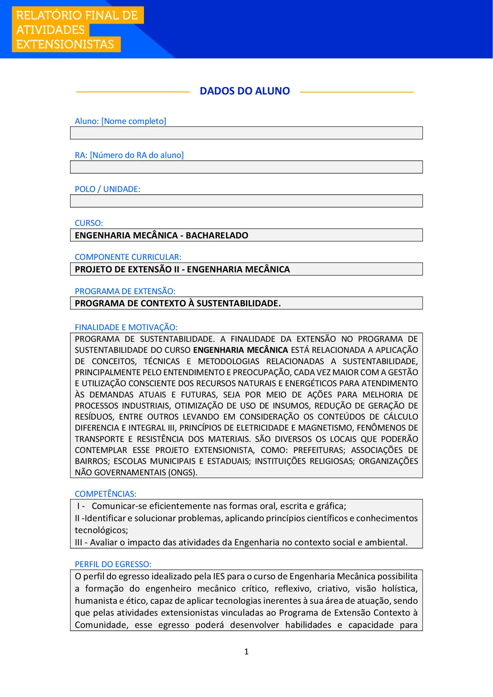 Projeto de Extensão II - Engenharia Mecânica