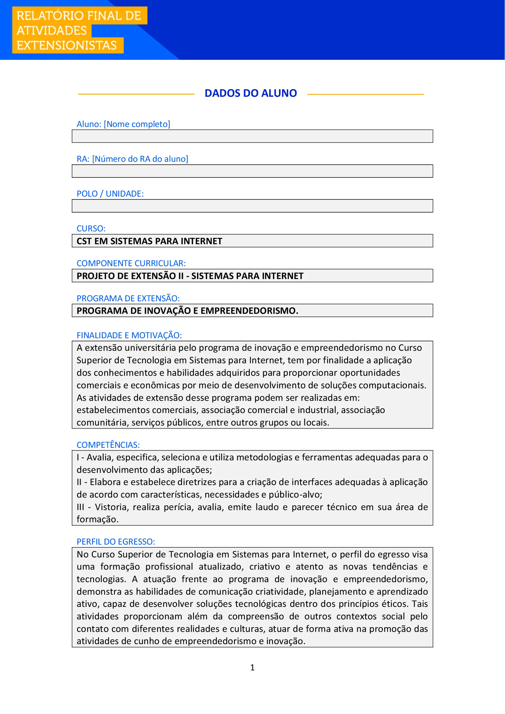 projeto de extensão ii - sistemas para internet