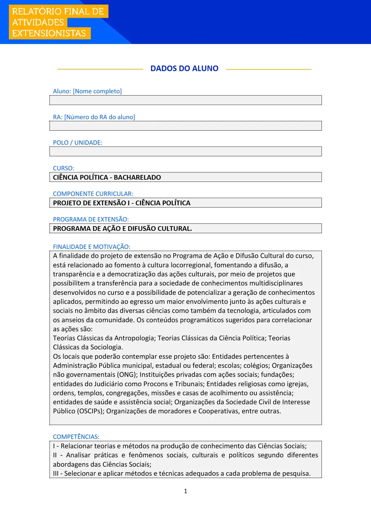 Projeto de Extensão I Ciência Política Unopar Anhanguera Ampli
