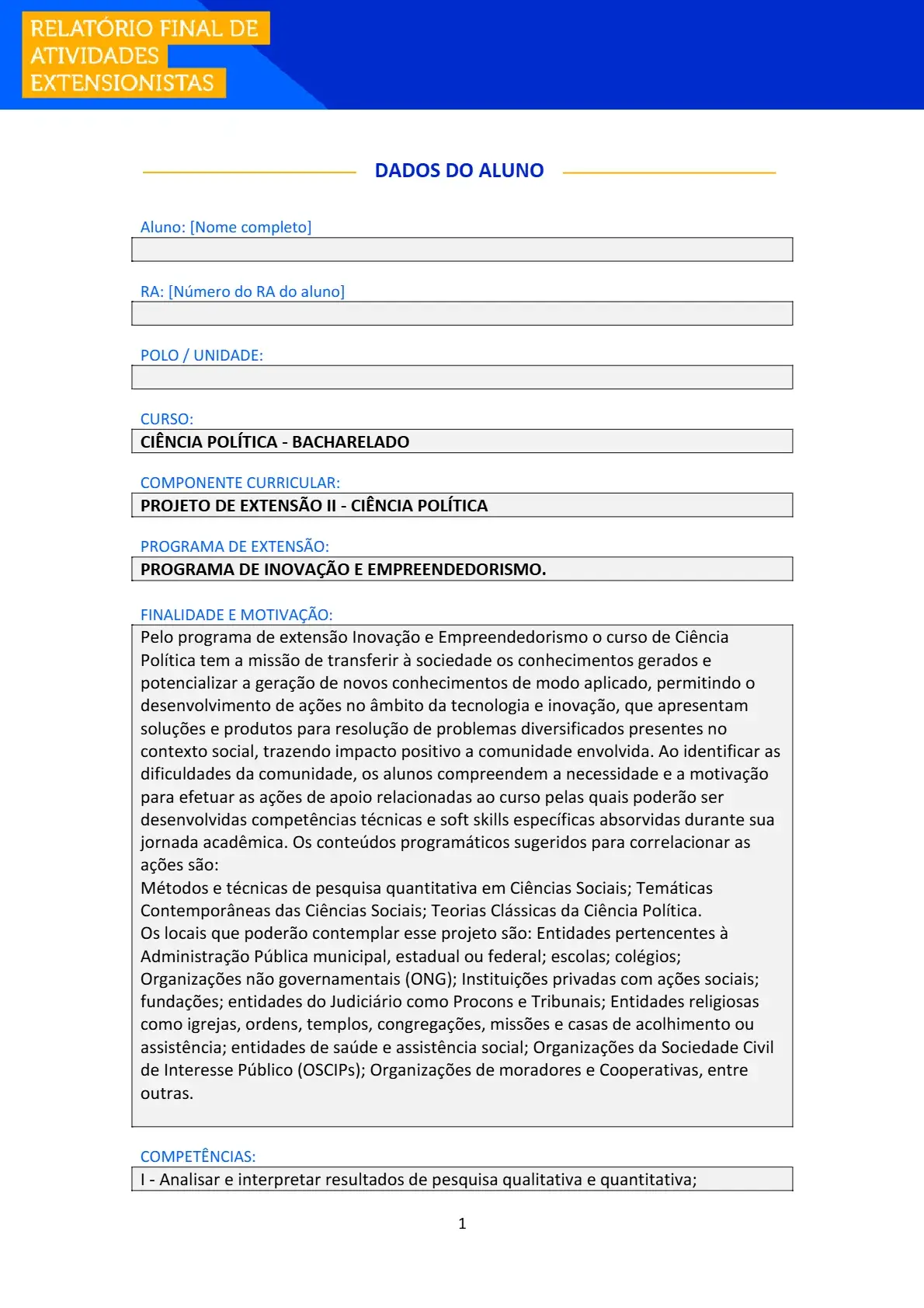 Projeto de Extensão II - Ciência Política unopar anhanguera ampli
