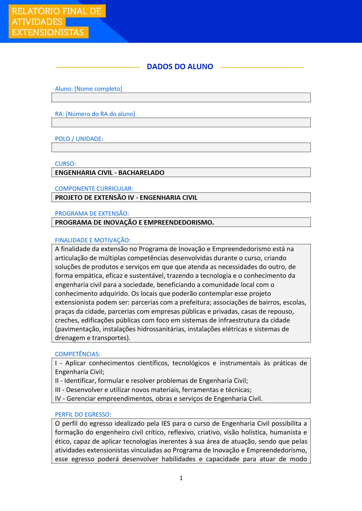 Projeto de Extensão IV - Engenharia Civil unopar anhanguera